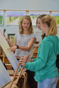 3 girls in 7th grade painting class